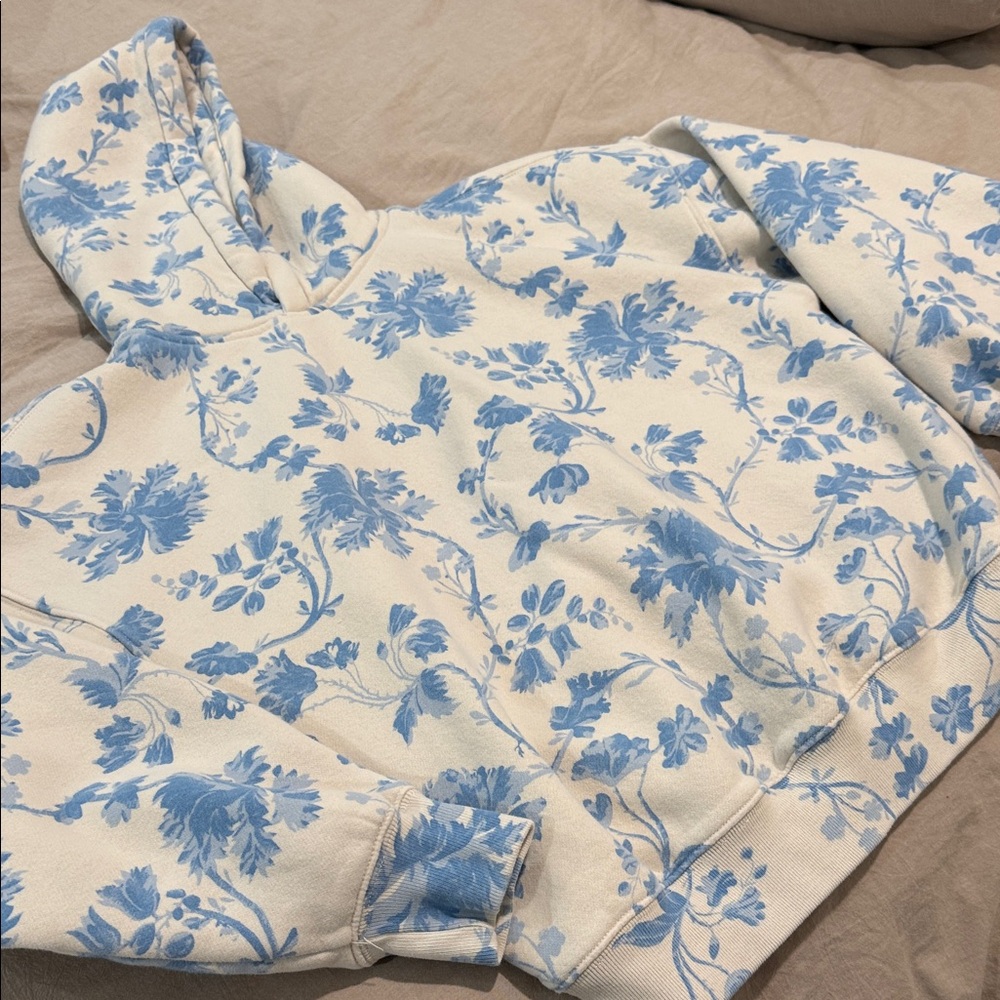 Abercrombie & Fitch Cream Hoodie with Blue Floral Pattern